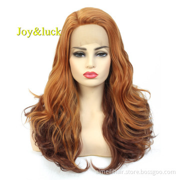 Long Wavy Ladies Daily or Party Lacefront Wholesale Wigs Gold Ombre Brown Body Waves Natural Lace Front Synthetic Hair Wigs